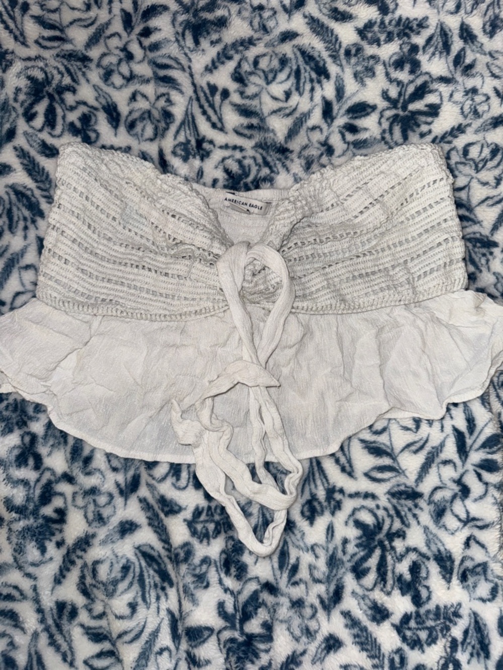 American Eagle Outfitters White Strapless Ruffle Tunic Top